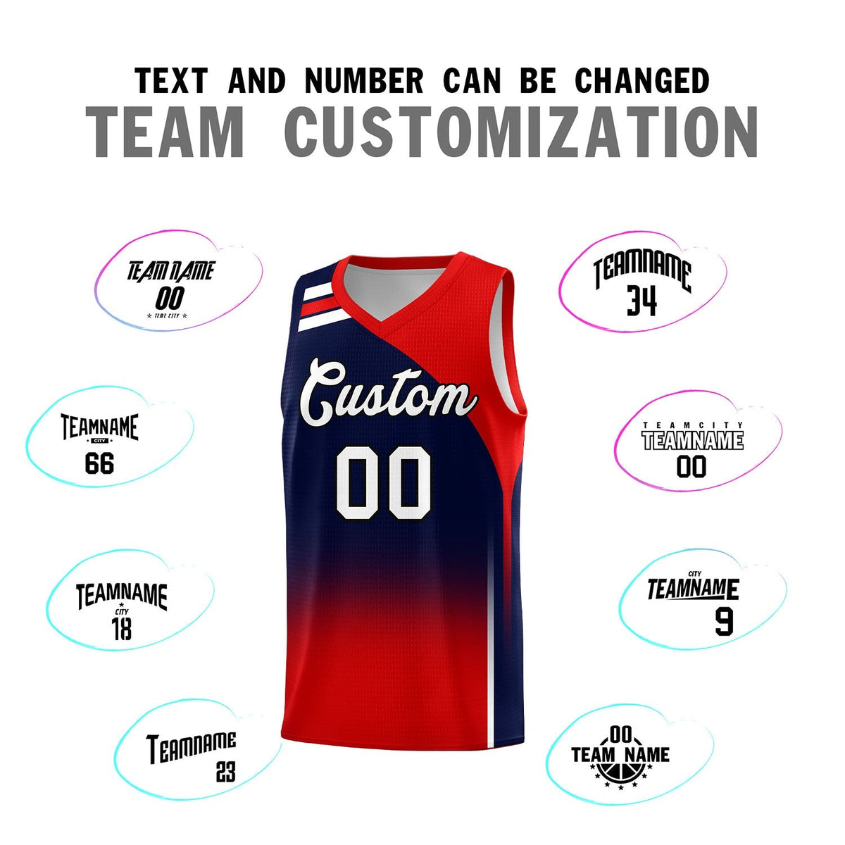 Custom Navy Red Gradient Fashion Sets Sports Uniform Basketball Jersey