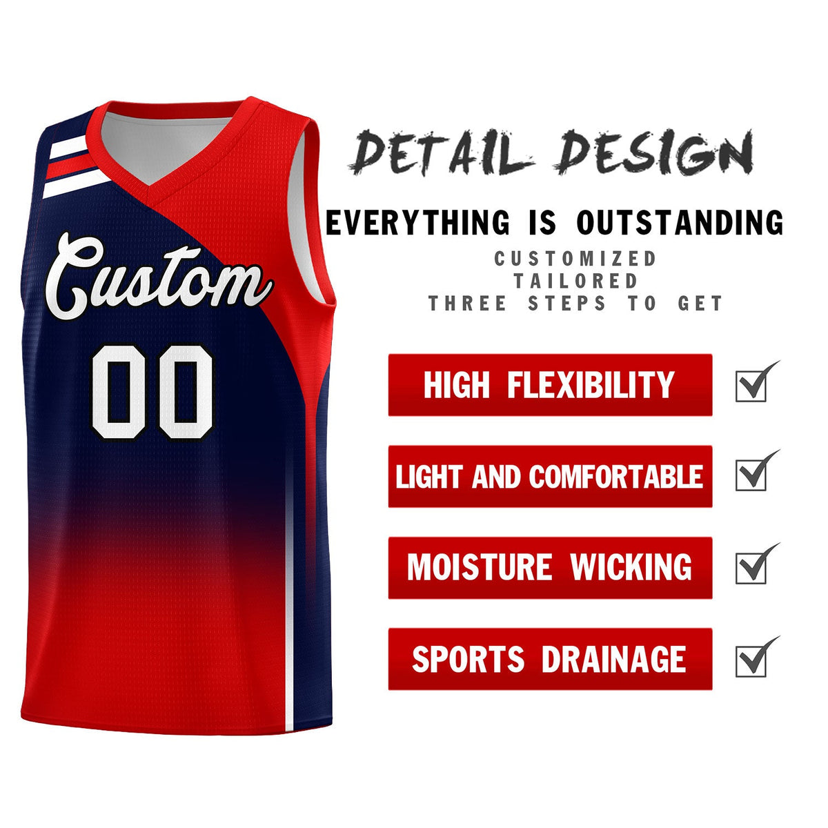 Custom Navy Red Gradient Fashion Sets Sports Uniform Basketball Jersey