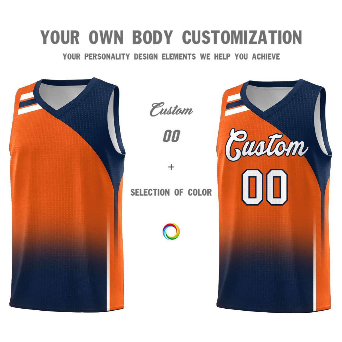Custom Orange Navy Gradient Fashion Sets Sports Uniform Basketball Jersey