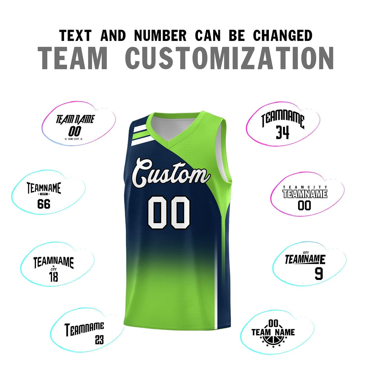 Custom Navy Fluorescent Green Gradient Fashion Sets Sports Uniform Basketball Jersey