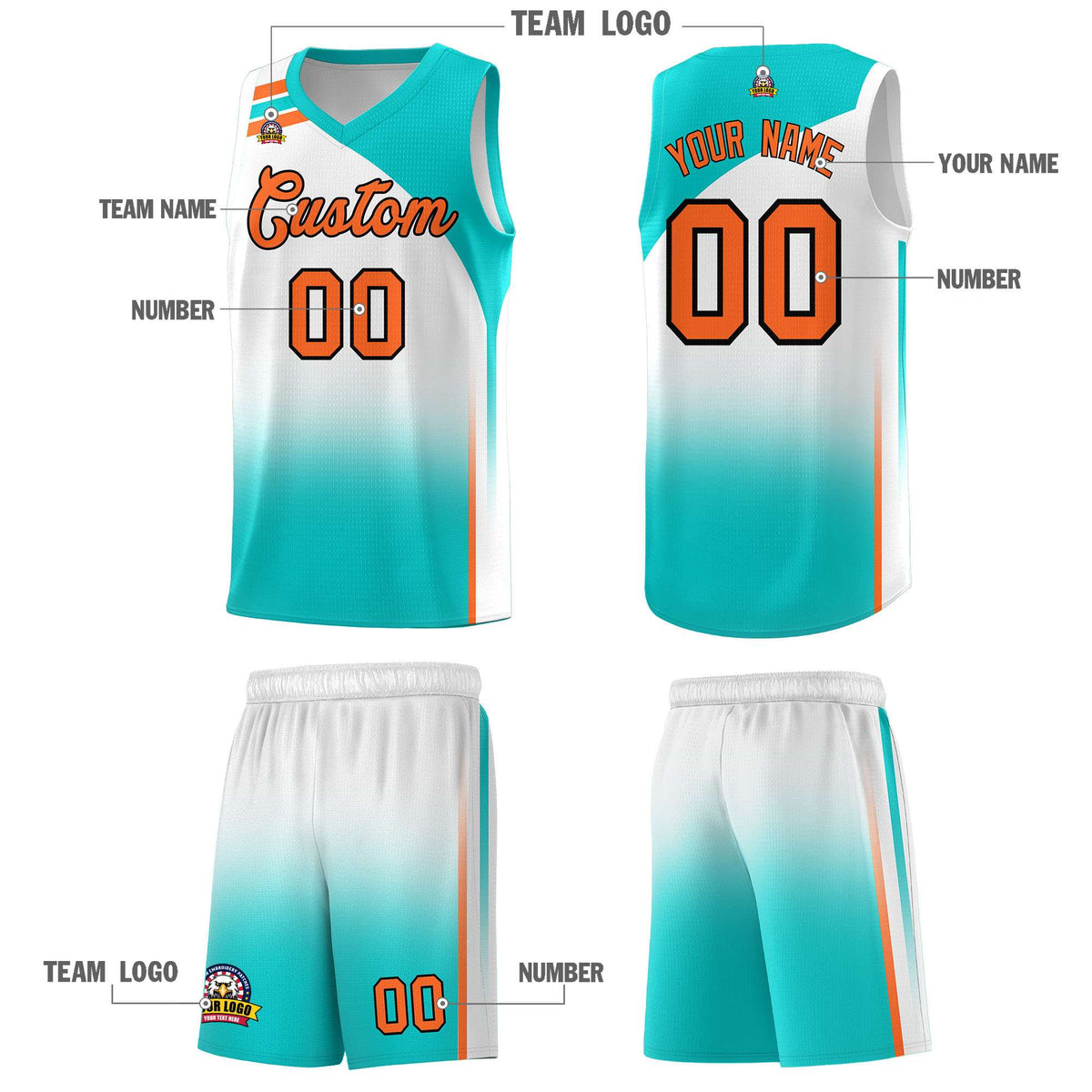 Custom White Aqua Gradient Fashion Sets Sports Uniform Basketball Jersey