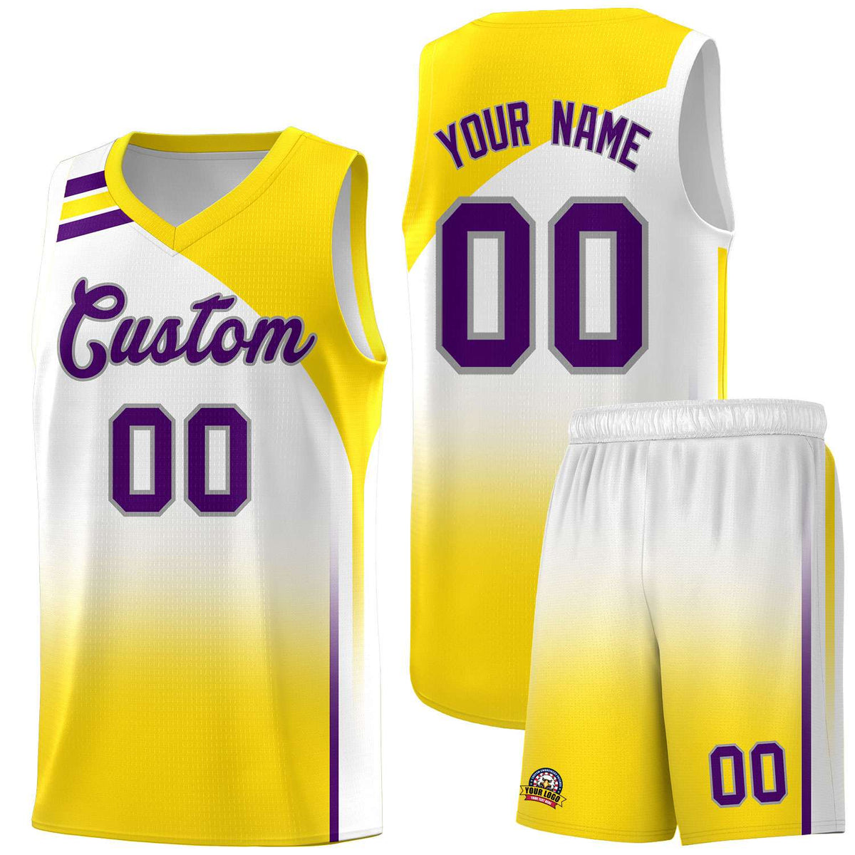 Custom White Gold Gradient Fashion Sets Sports Uniform Basketball Jersey