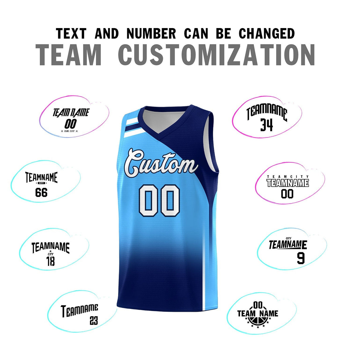 Custom Powder Blue Navy Gradient Fashion Sets Sports Uniform Basketball Jersey