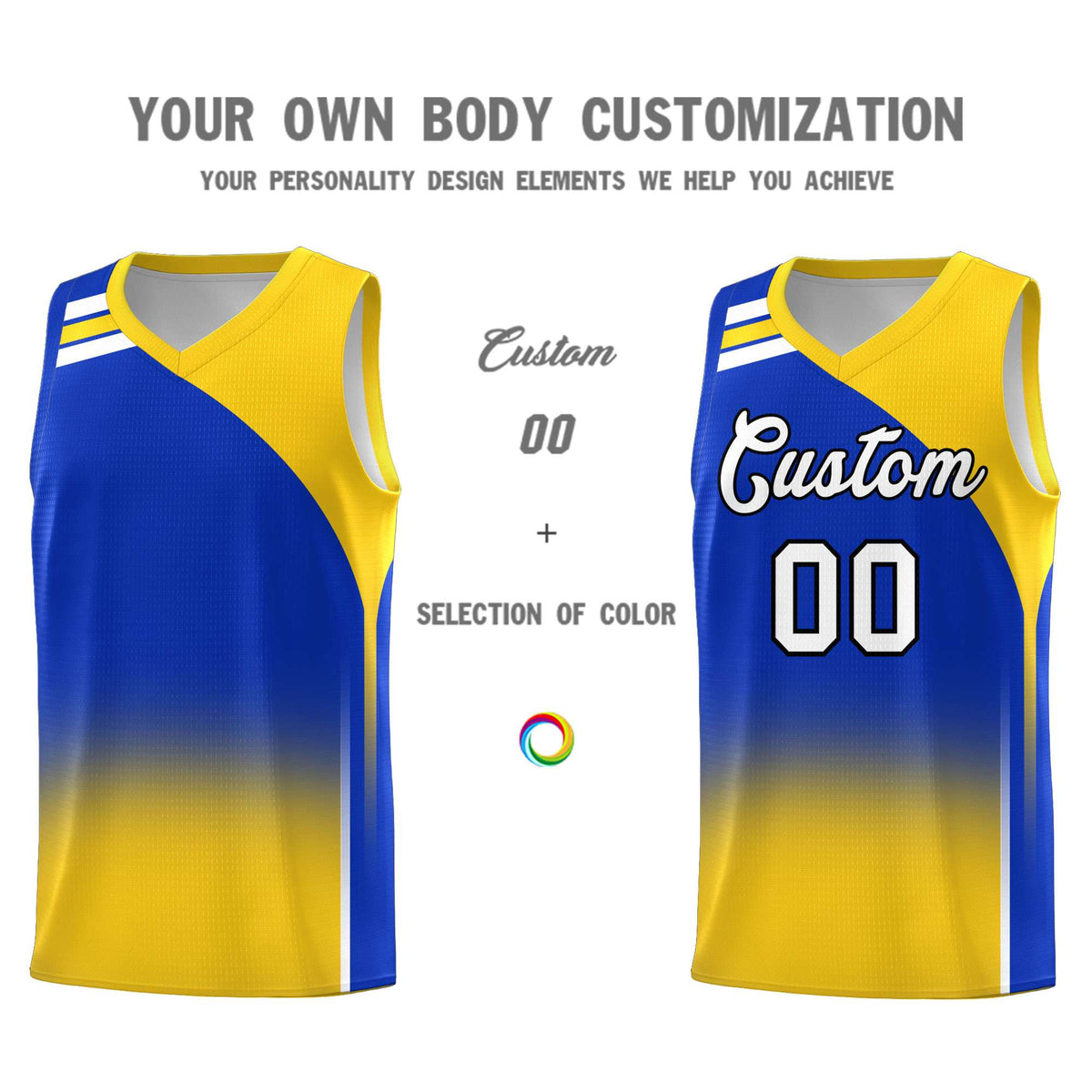 Custom Royal Gold Gradient Fashion Sets Sports Uniform Basketball Jersey