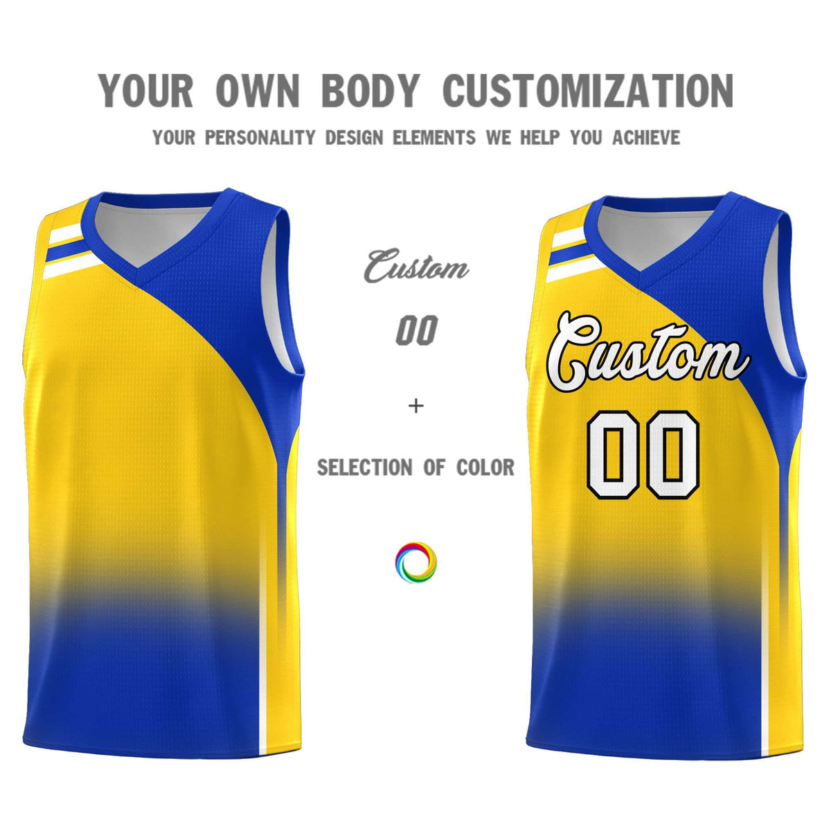 Custom Gold Royal Gradient Fashion Sets Sports Uniform Basketball Jersey