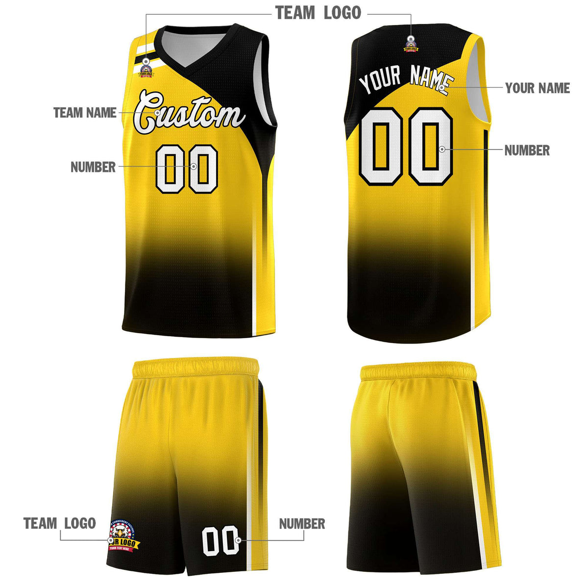 Custom Gold Black Gradient Fashion Sets Sports Uniform Basketball Jersey