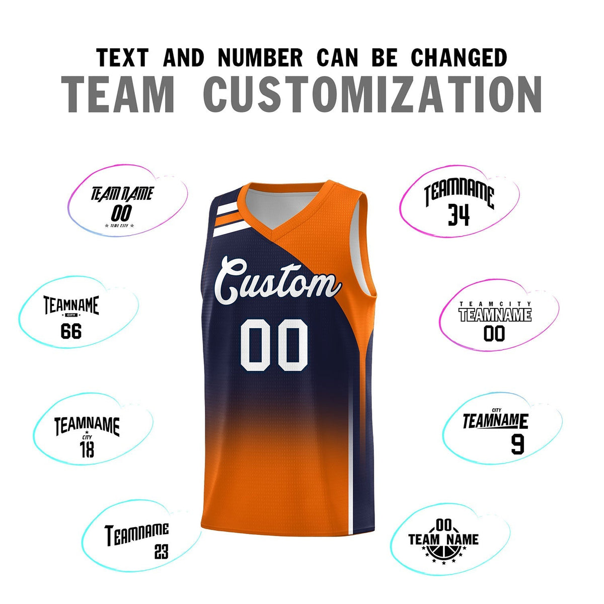 Custom Navy Orange Gradient Fashion Sets Sports Uniform Basketball Jersey