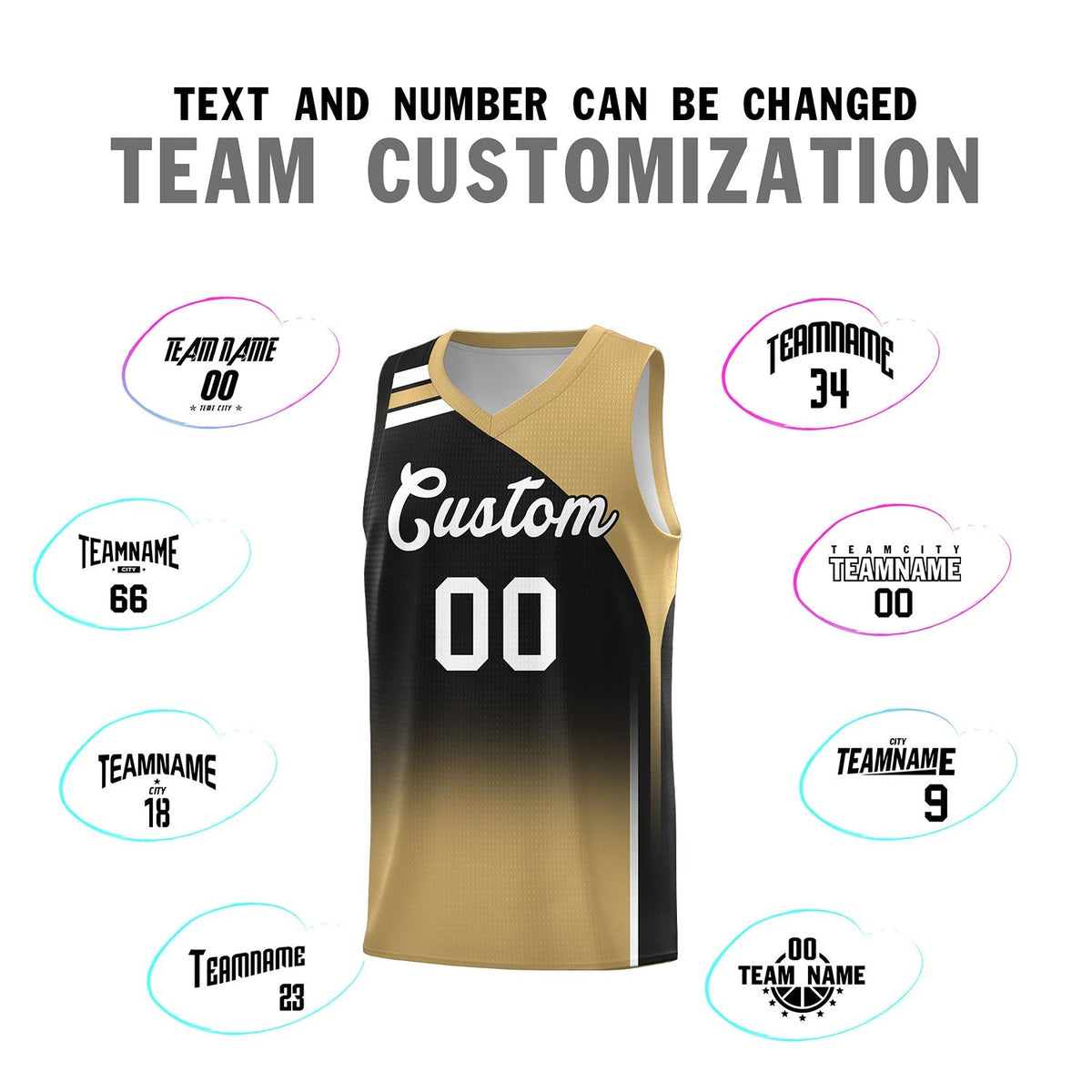 Custom Black Old Gold Gradient Fashion Sets Sports Uniform Basketball Jersey