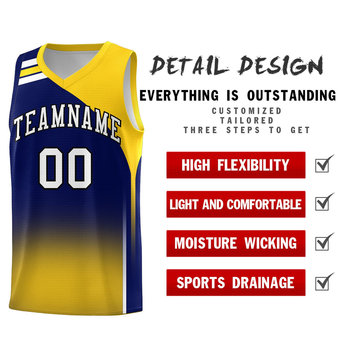 Custom Navy Gold Gradient Fashion Sets Sports Uniform Basketball Jersey