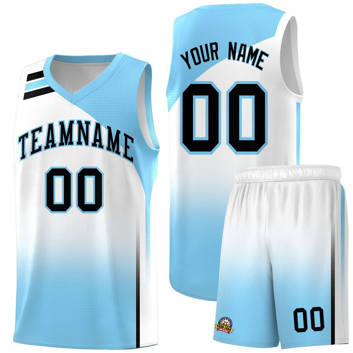 Custom Light Blue White Gradient Fashion Sets Sports Uniform Basketball Jersey