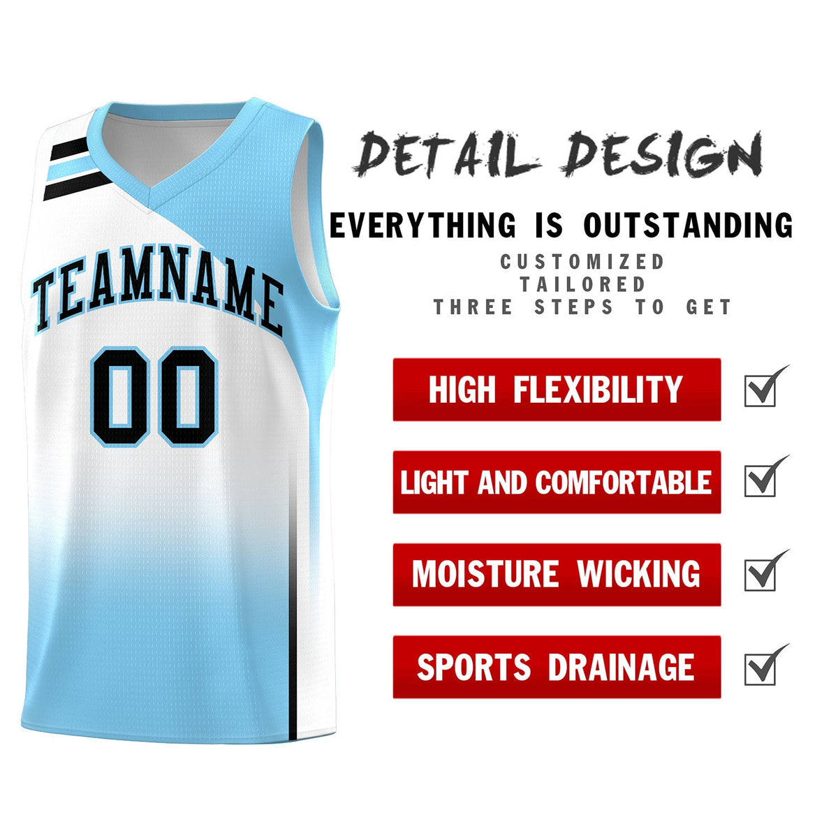 Custom Light Blue White Gradient Fashion Sets Sports Uniform Basketball Jersey