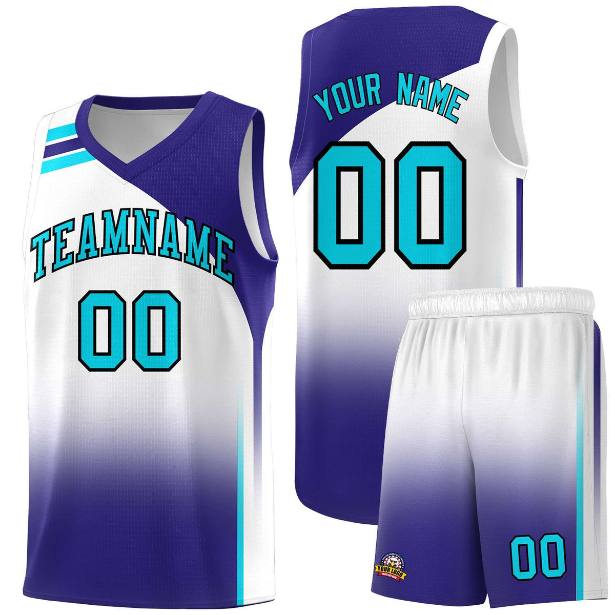 Custom White Royal Gradient Fashion Sets Sports Uniform Basketball Jersey