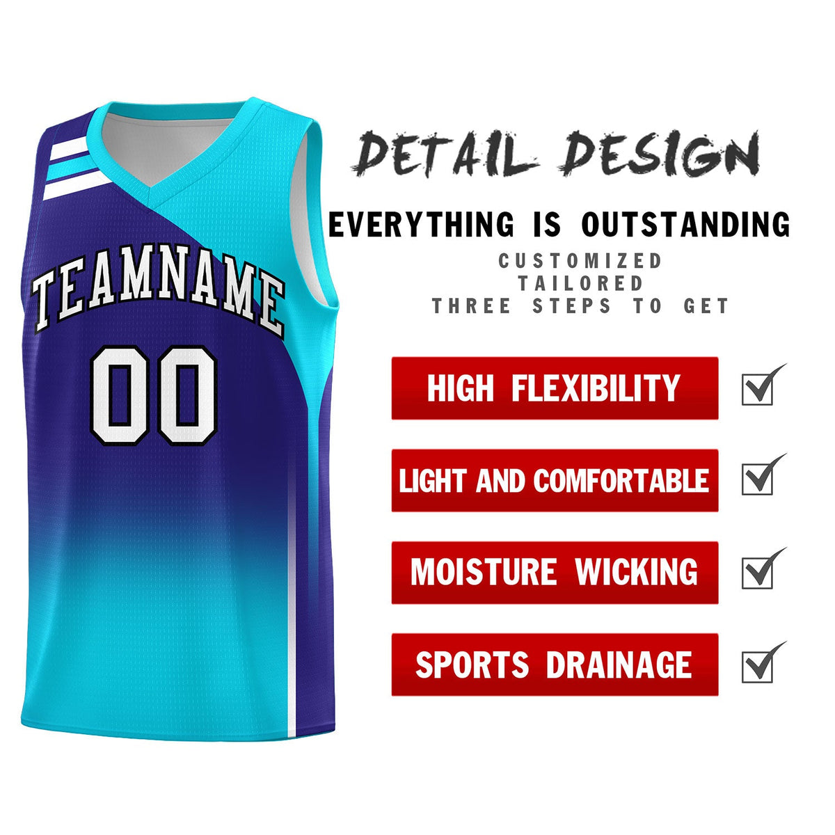 Custom Royal Sky Blue Gradient Fashion Sets Sports Uniform Basketball Jersey