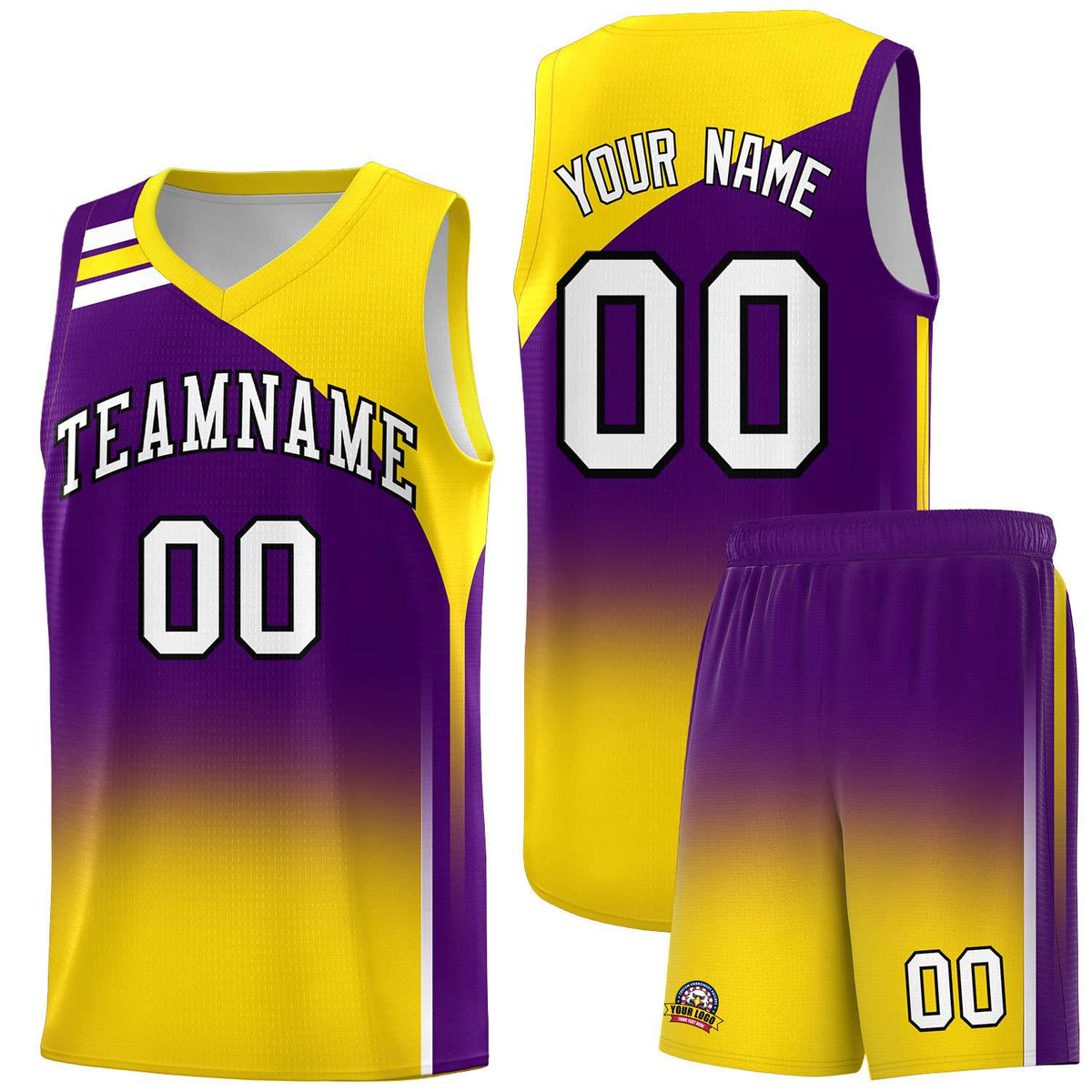 Custom Purple Gold Gradient Fashion Sets Sports Uniform Basketball Jersey