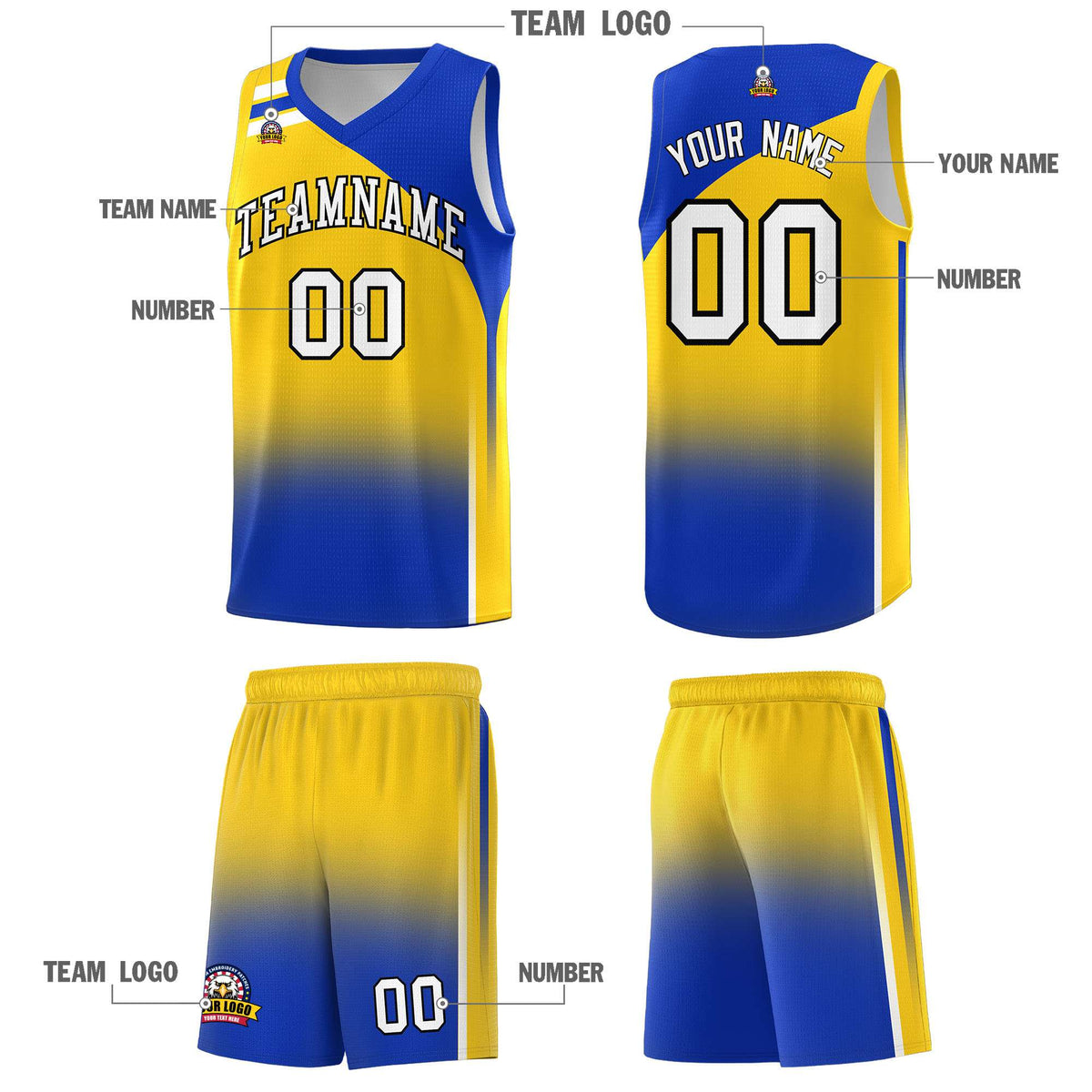 Custom Gold Royal Gradient Fashion Sets Sports Uniform Basketball Jersey