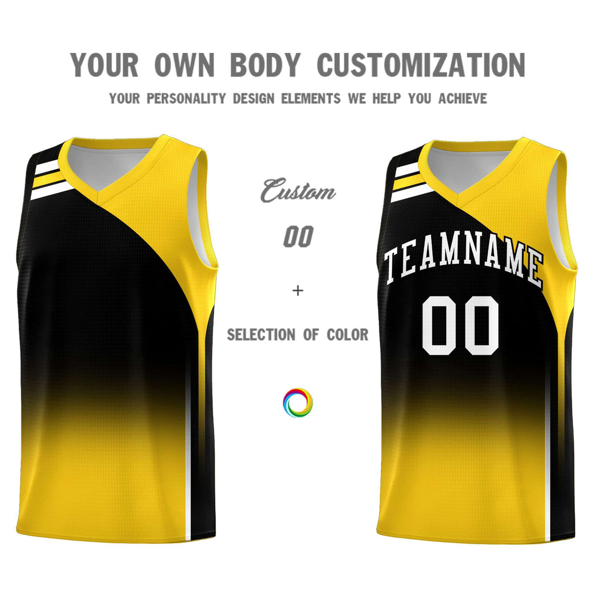 Custom Black Gold Gradient Fashion Sets Sports Uniform Basketball Jersey