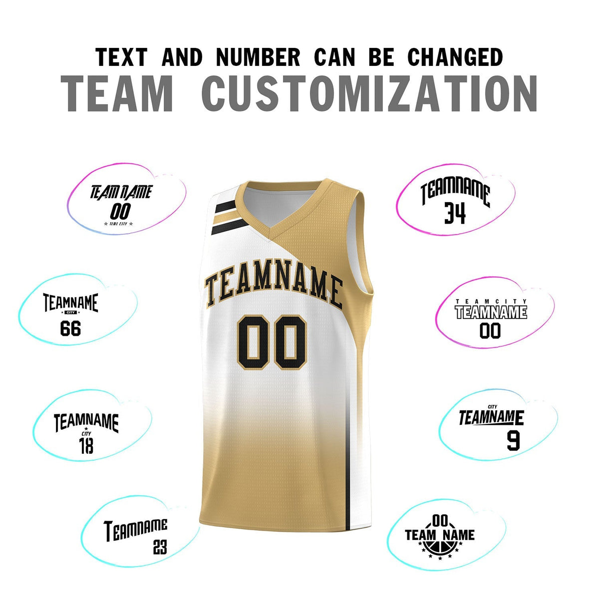 Custom White Old Gold Gradient Fashion Sets Sports Uniform Basketball Jersey