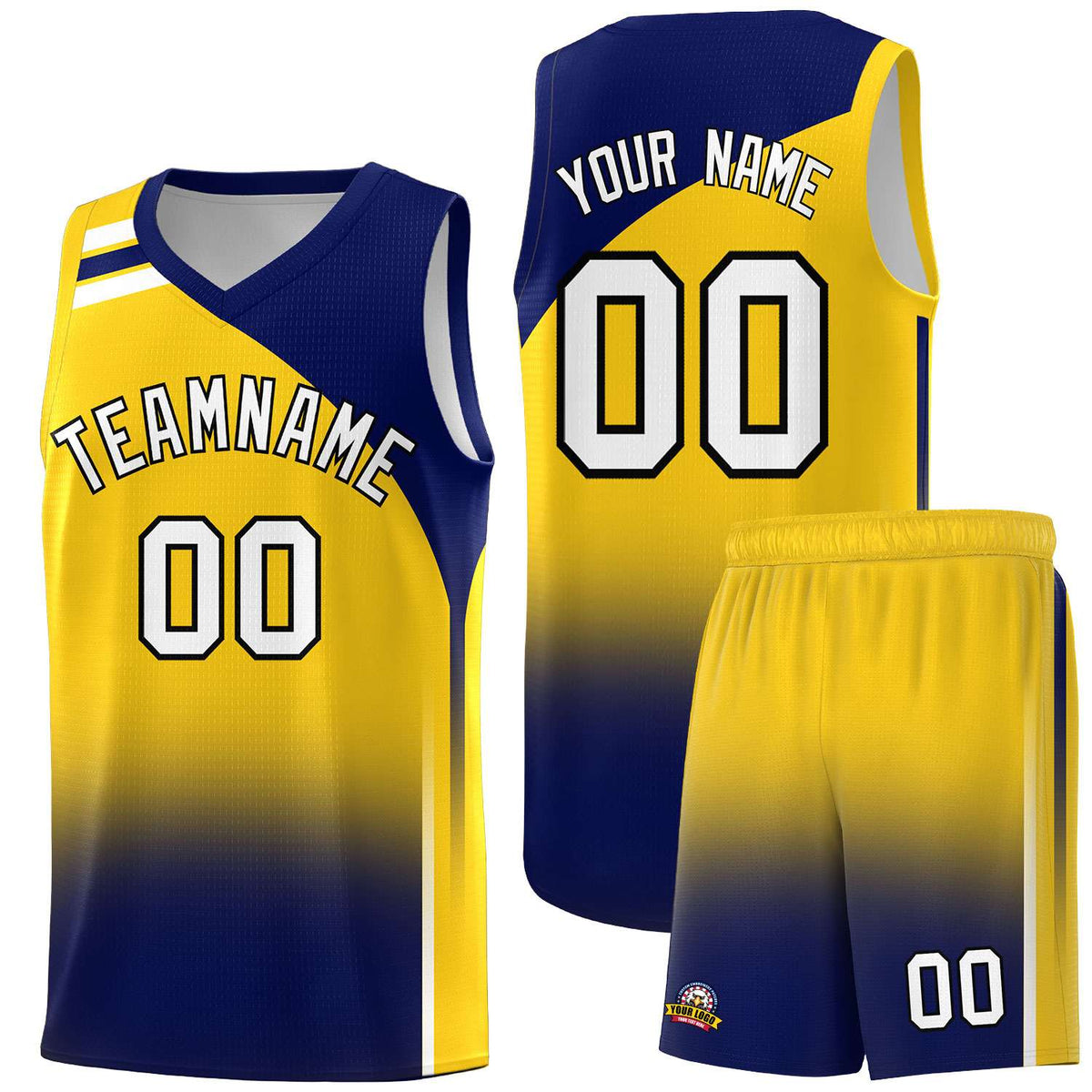 Custom Gold Navy Gradient Fashion Sets Sports Uniform Basketball Jersey