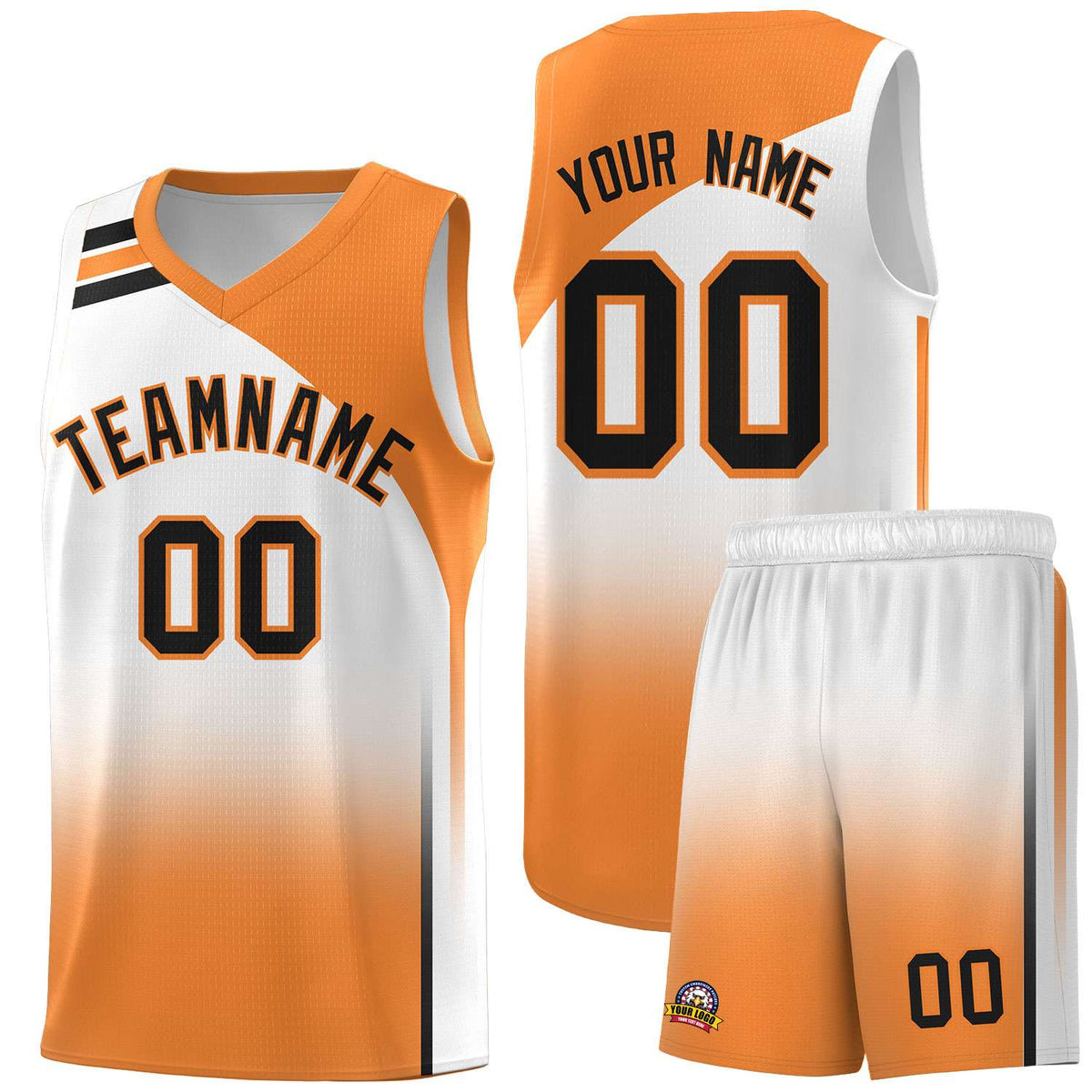 Custom White Gold Orange Gradient Fashion Sets Sports Uniform Basketball Jersey