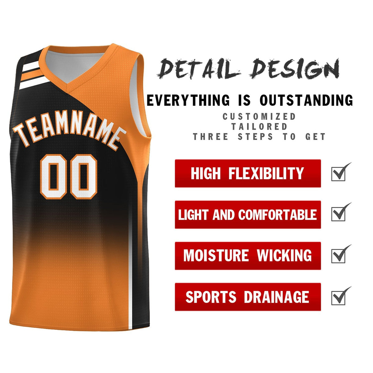 Custom Black Gold Orange Gradient Fashion Sets Sports Uniform Basketball Jersey