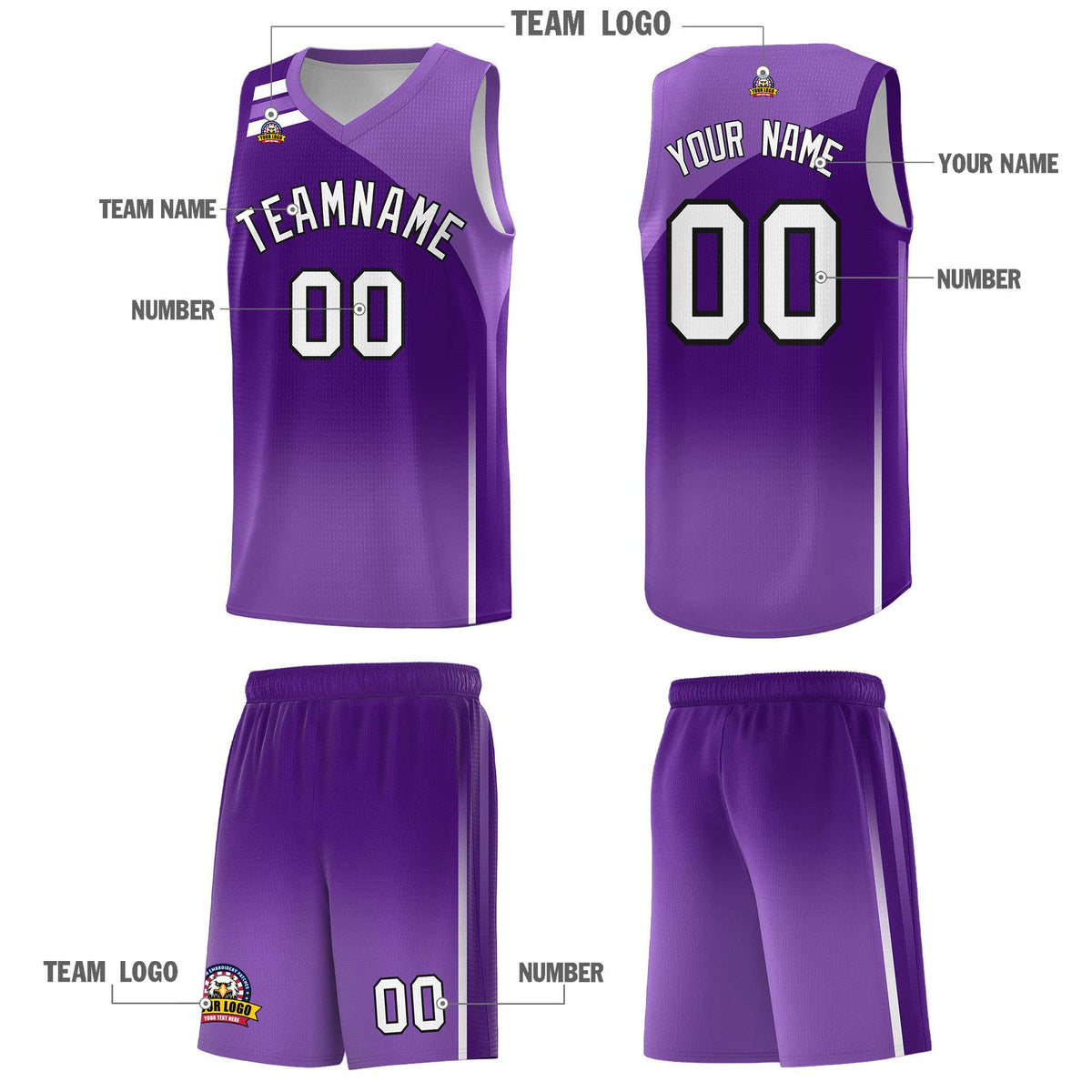 Custom Purple Purple Gradient Fashion Sets Sports Uniform Basketball Jersey