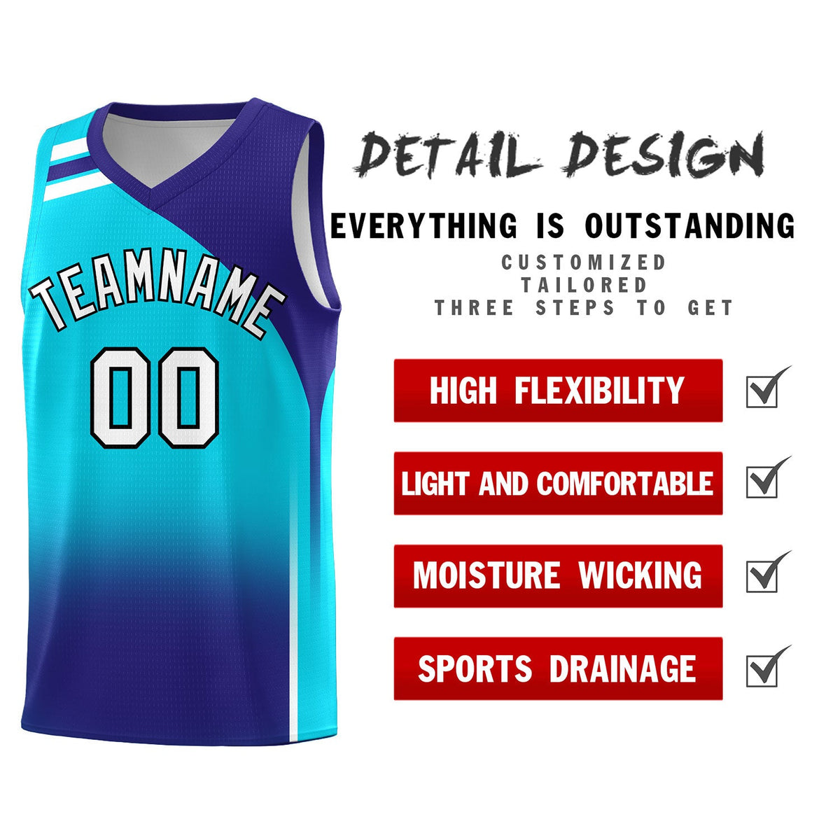 Custom Sky Blue Royal Gradient Fashion Sets Sports Uniform Basketball Jersey