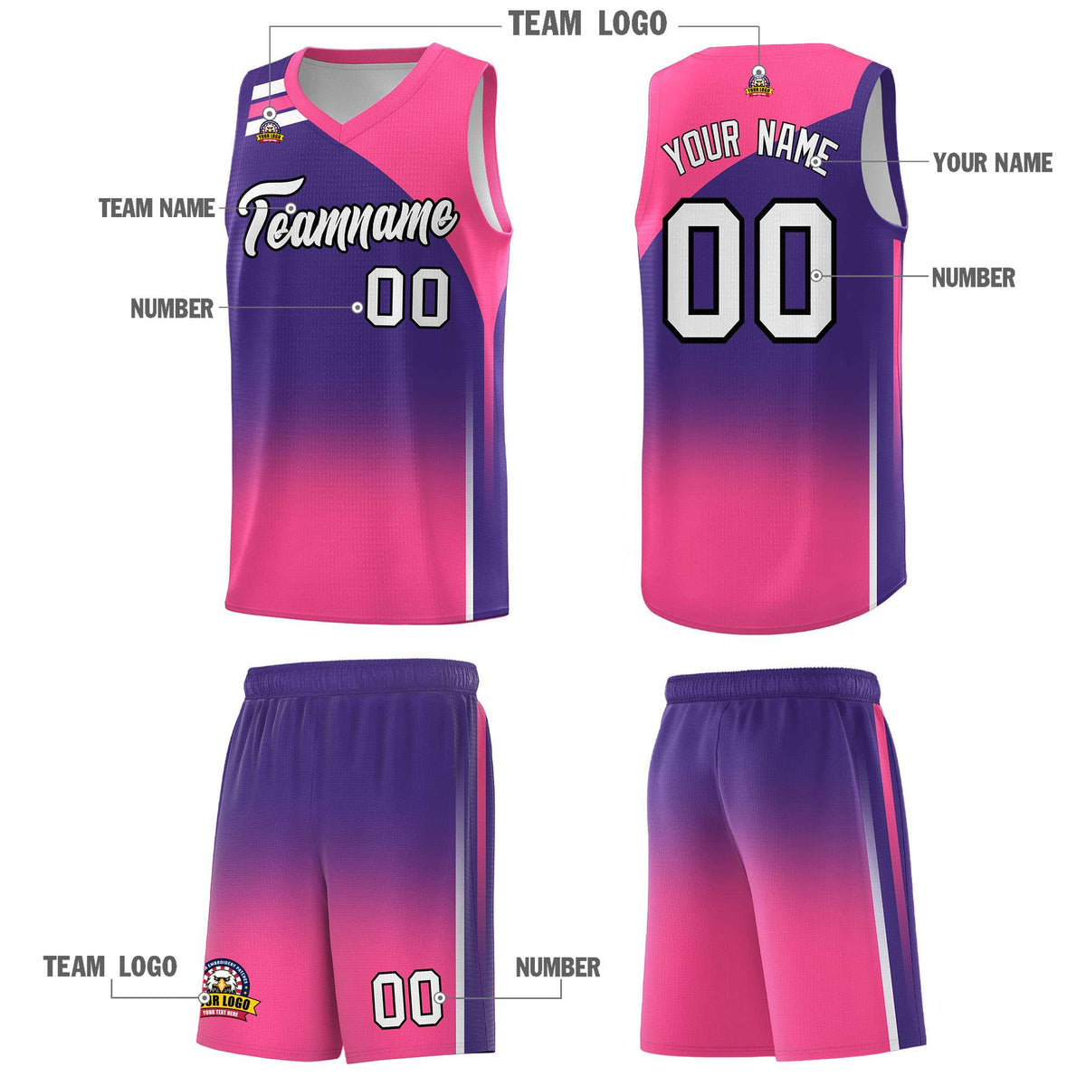Custom Purple Pink Gradient Fashion Sets Sports Uniform Basketball Jersey