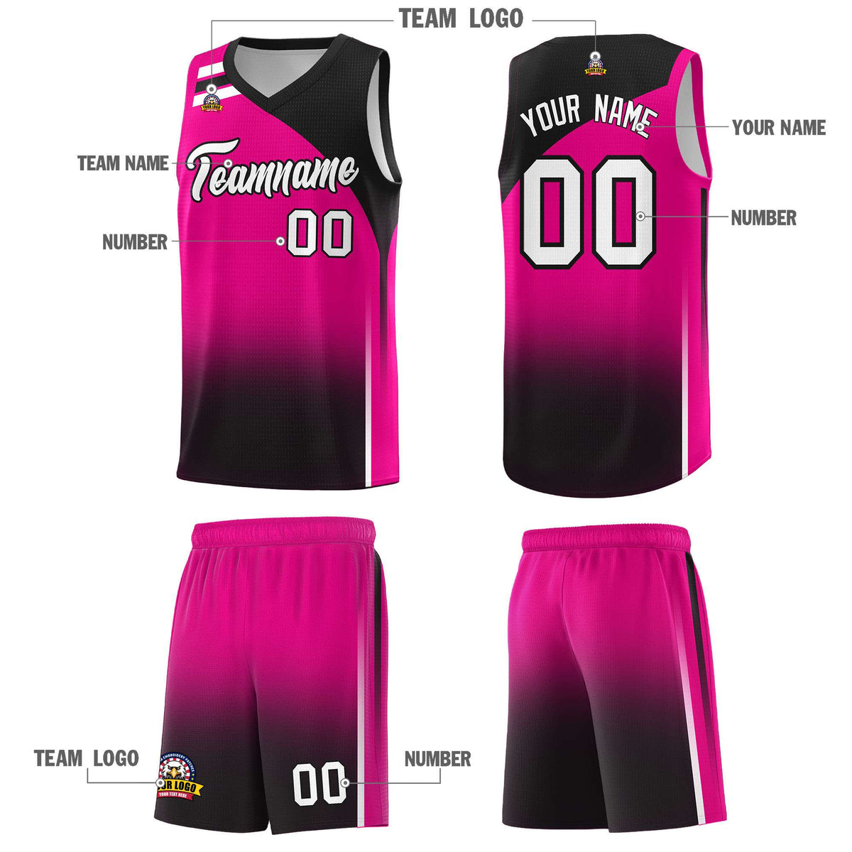 Custom Pink Black Gradient Fashion Sets Sports Uniform Basketball Jersey
