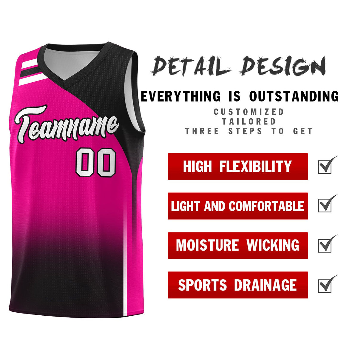 Custom Pink Black Gradient Fashion Sets Sports Uniform Basketball Jersey