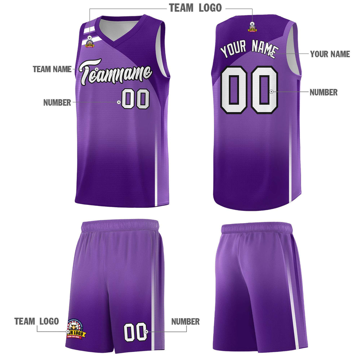 Custom Purple Purple Gradient Fashion Sets Sports Uniform Basketball Jersey
