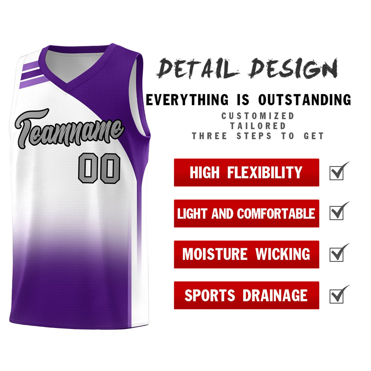 Custom White Purple Gradient Fashion Sets Sports Uniform Basketball Jersey