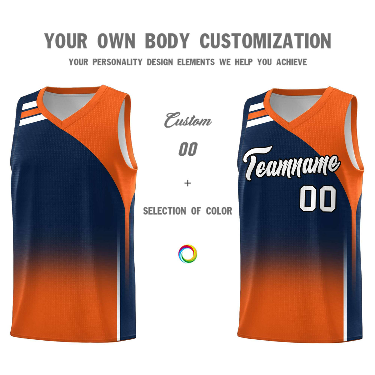 Custom Navy Orange Gradient Fashion Sets Sports Uniform Basketball Jersey