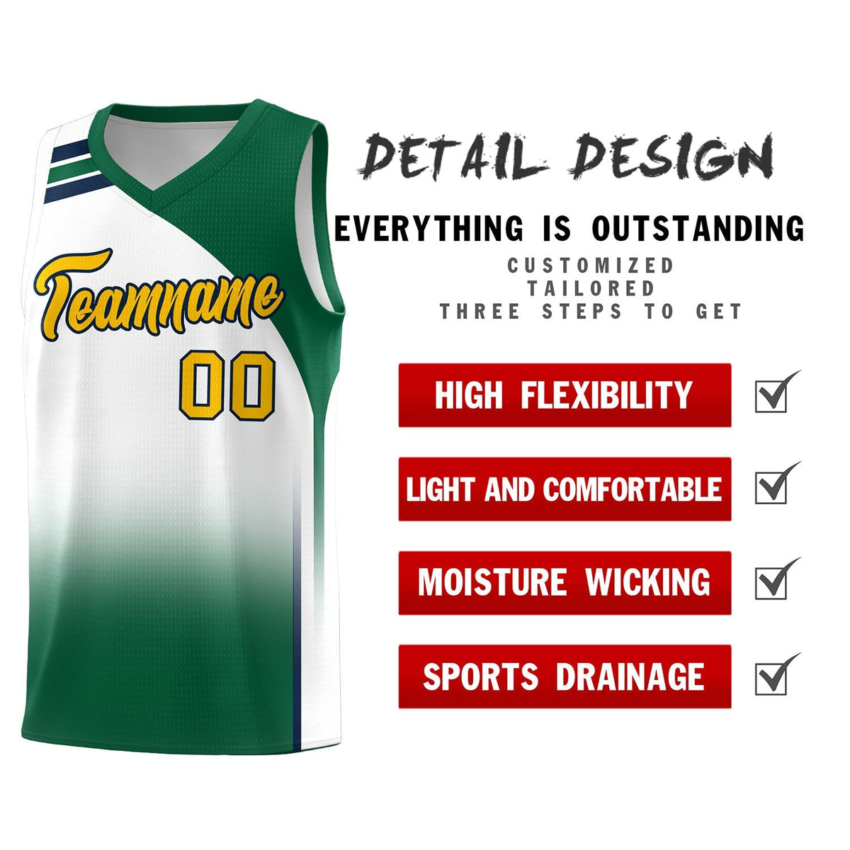 Custom White Kelly Green Gradient Fashion Sets Sports Uniform Basketball Jersey