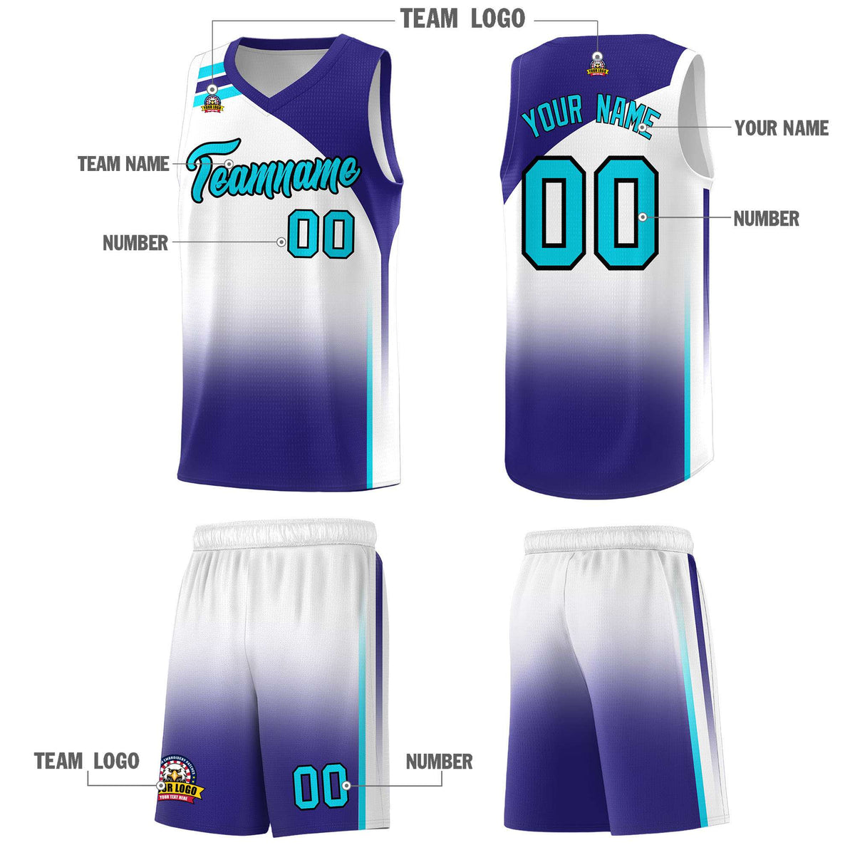 Custom White Royal Gradient Fashion Sets Sports Uniform Basketball Jersey