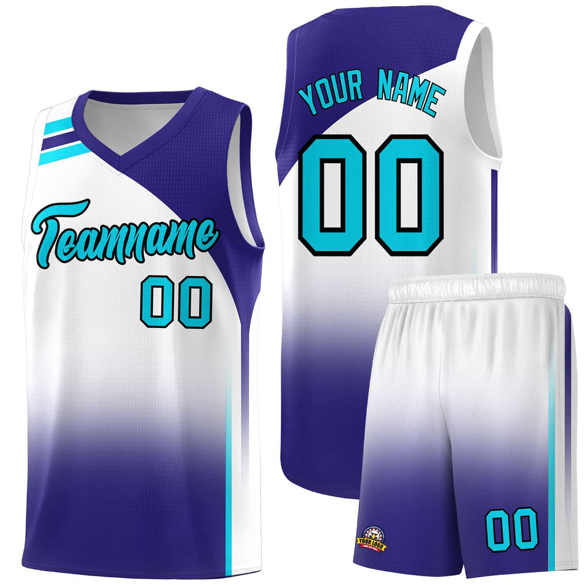 Custom White Royal Gradient Fashion Sets Sports Uniform Basketball Jersey