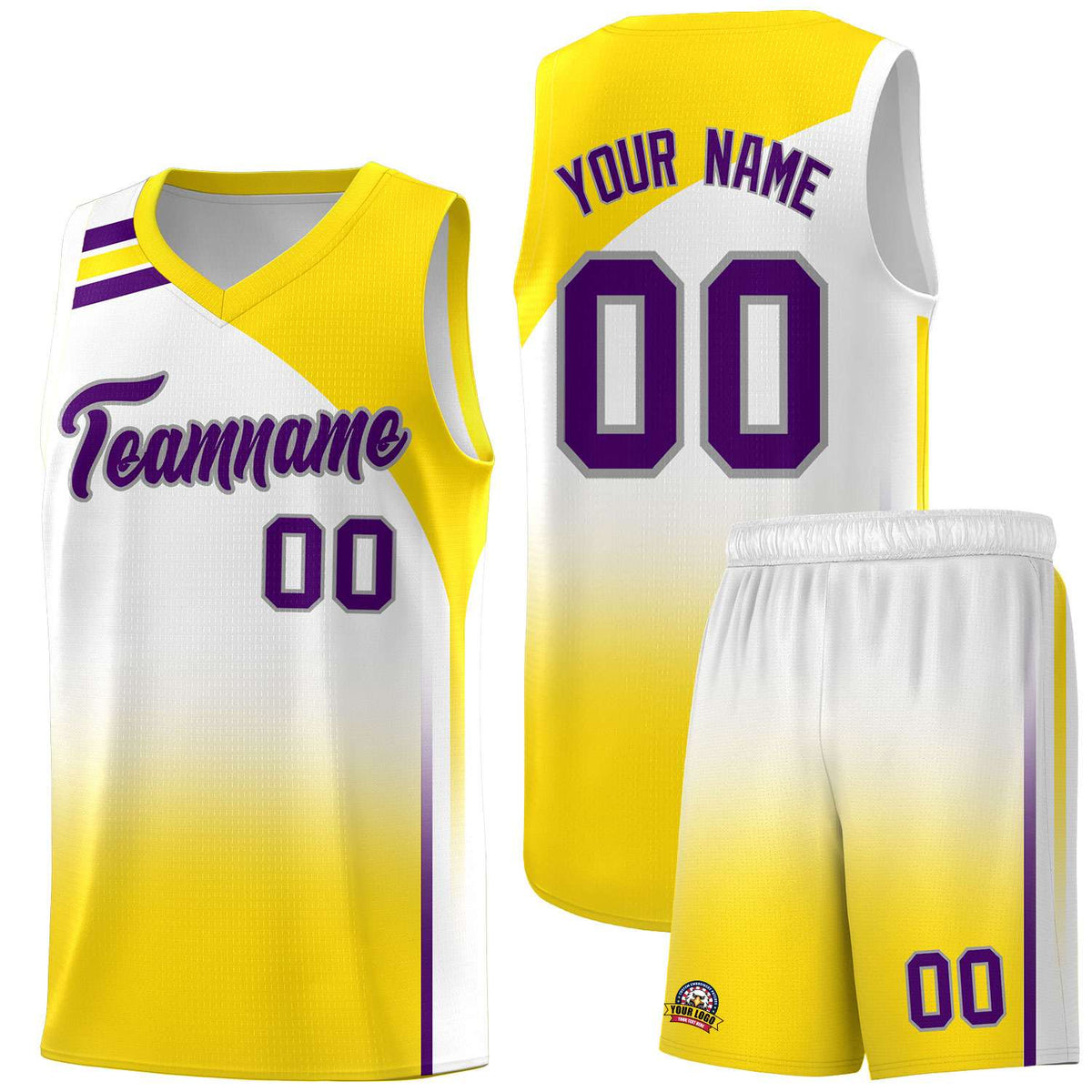 Custom White Gold Gradient Fashion Sets Sports Uniform Basketball Jersey