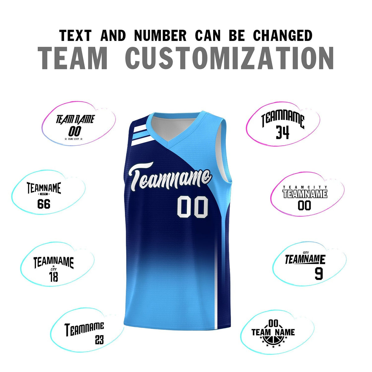 Custom Navy Powder Blue Gradient Fashion Sets Sports Uniform Basketball Jersey
