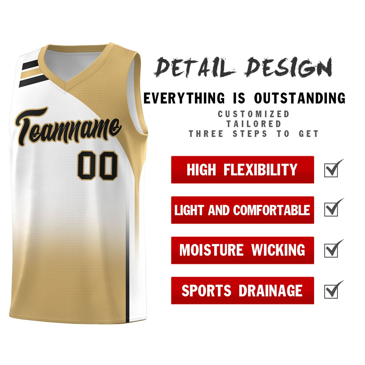 Custom White Old Gold Gradient Fashion Sets Sports Uniform Basketball Jersey