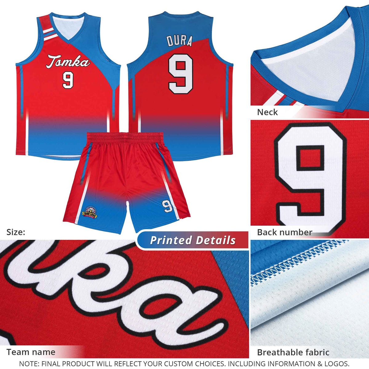 Custom Red Royal Gradient Fashion Sets Sports Uniform Basketball Jersey