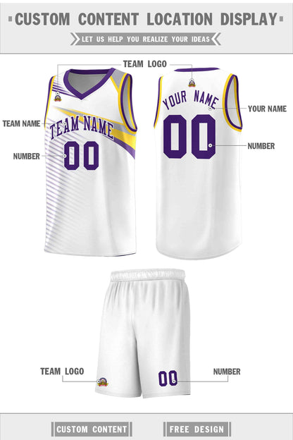 Custom White Purple Chest Color Block Sports Uniform Basketball Jersey