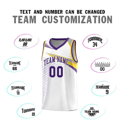Custom White Purple Chest Color Block Sports Uniform Basketball Jersey