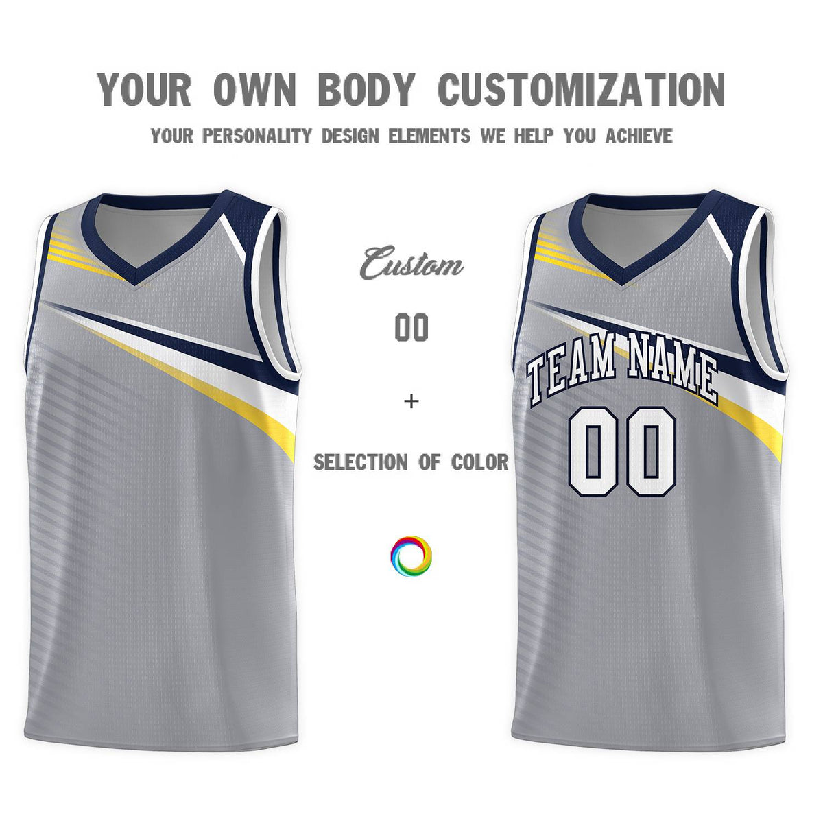 Custom Gray White-Navy Chest Color Block Sports Uniform Basketball Jersey