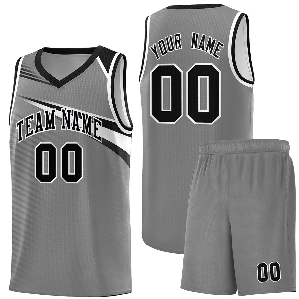 Custom Dark Gray Black-White Chest Color Block Sports Uniform Basketball Jersey