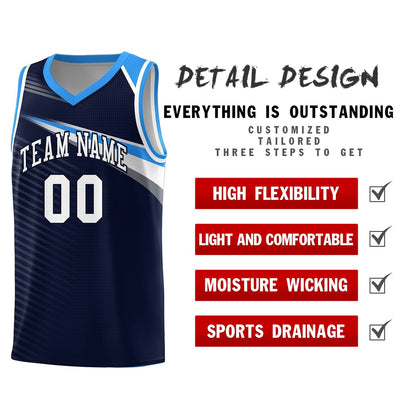 Custom Navy White Chest Color Block Sports Uniform Basketball Jersey