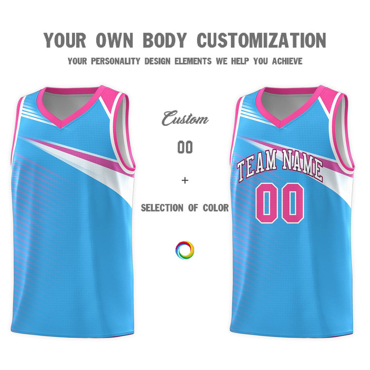Custom Powder Blue White-Navy Chest Color Block Sports Uniform Basketball Jersey