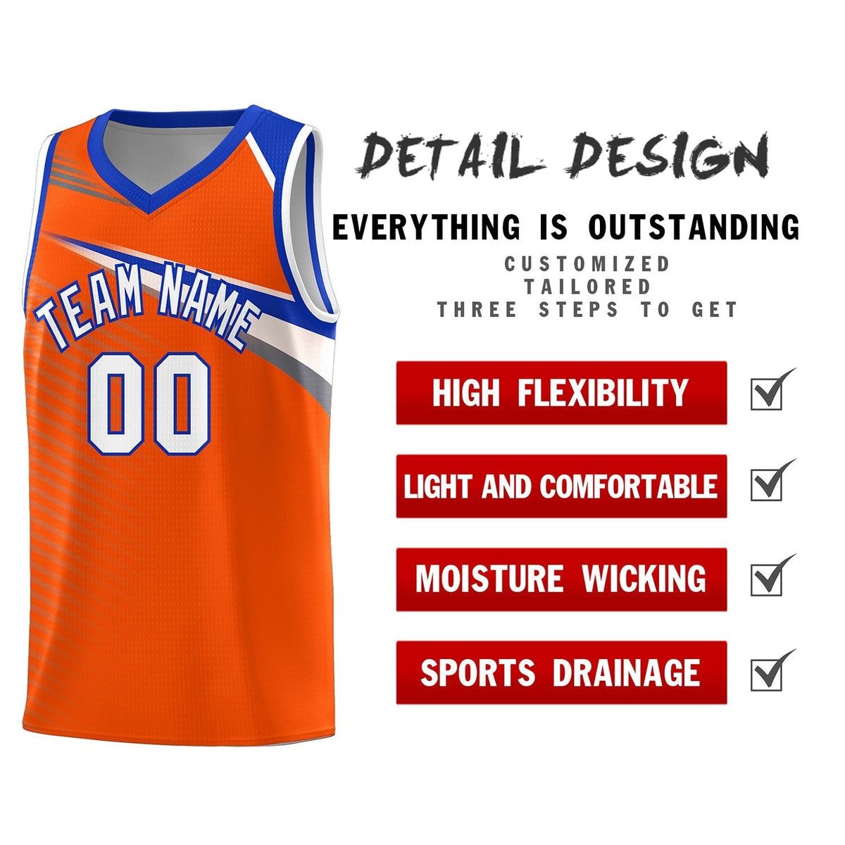 Custom Orange White Chest Color Block Sports Uniform Basketball Jersey