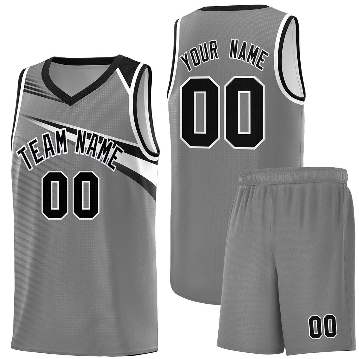 Custom Dark Gray Black-White Chest Color Block Sports Uniform Basketball Jersey