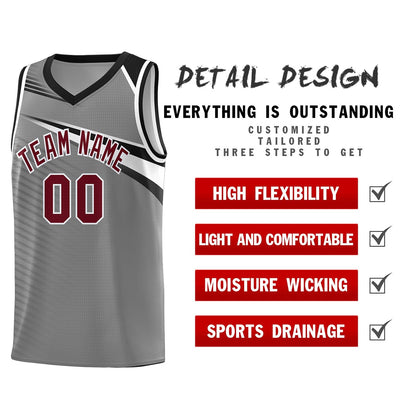 Custom Dark Gray Crimson-White Chest Color Block Sports Uniform Basketball Jersey