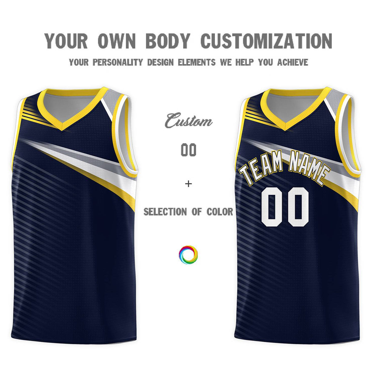 Custom Navy White Chest Color Block Sports Uniform Basketball Jersey