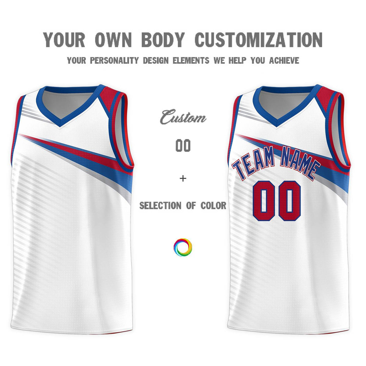 Custom White Royal Chest Color Block Sports Uniform Basketball Jersey